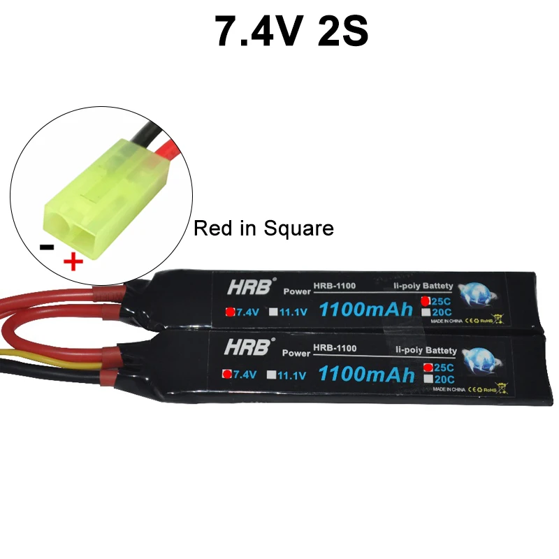 HRB RC Lipo батарея 2S 7,4 V 3S 11,1 V 1100mAh 25C разъем Tamiya Airsoft пневматические пистолеты для радиоуправляемого автомобиля fpv Дрон с 1-8S тестер напряжения - Цвет: 7.4V F-Red in square