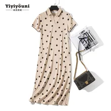 Long Dot Print Turn-down Shirt Dresses Women Polo 2019 Summer Straight Midi Dress Female Pockets Cotton Split Dress Plus Size