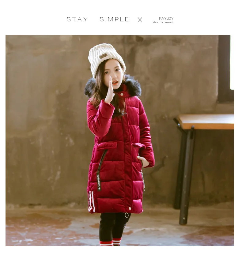 Girls Jackets Kids Fur Collar Kids Winter Fashion Outwear Hooded Warm Coats Girl 12 Years 13 14 Kids Fleece Jacket Windbreaker 2