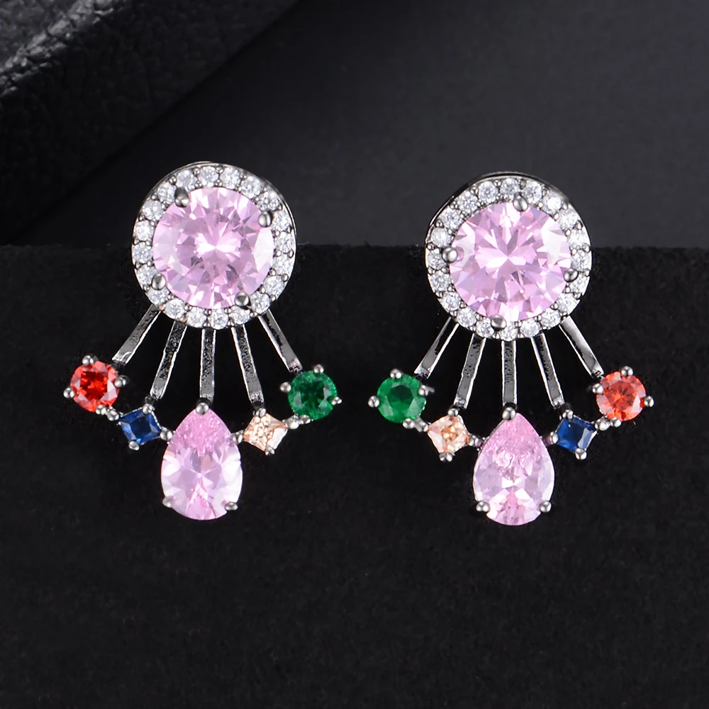 

SISCATHY 2019 korean Jewelry Luxury Women Stud Statement Earrings Claws Full Cubic Zirconia CZ Engagement Wedding Part Earring