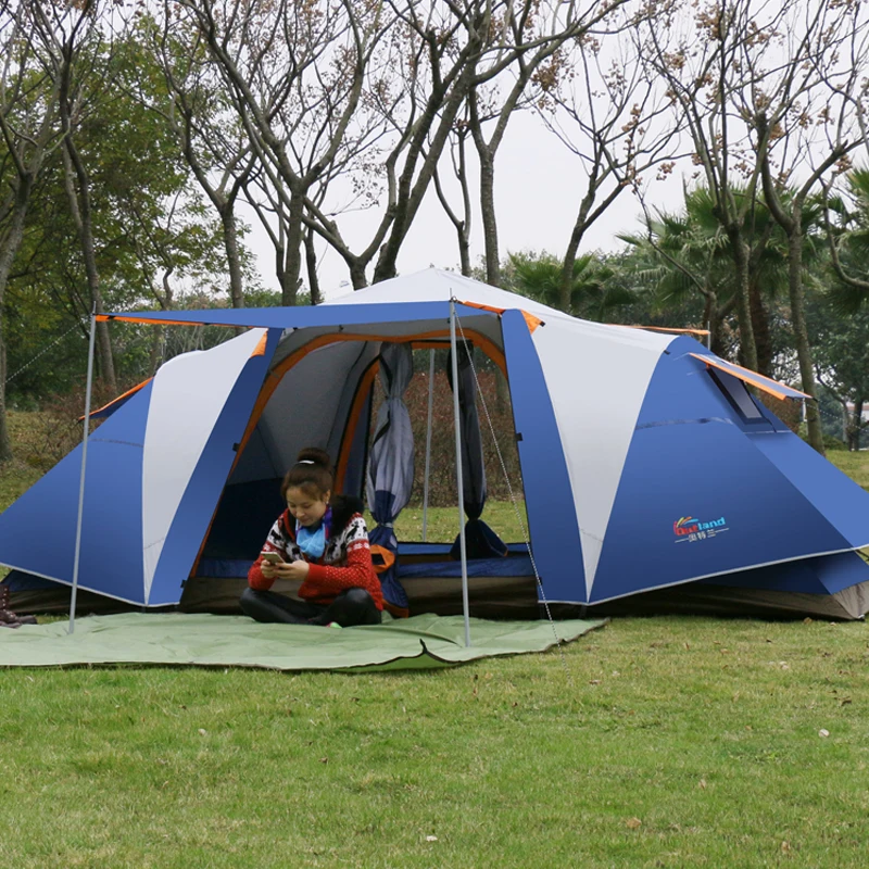 Outdoor double layer camping 10 people tents two rooms one hall