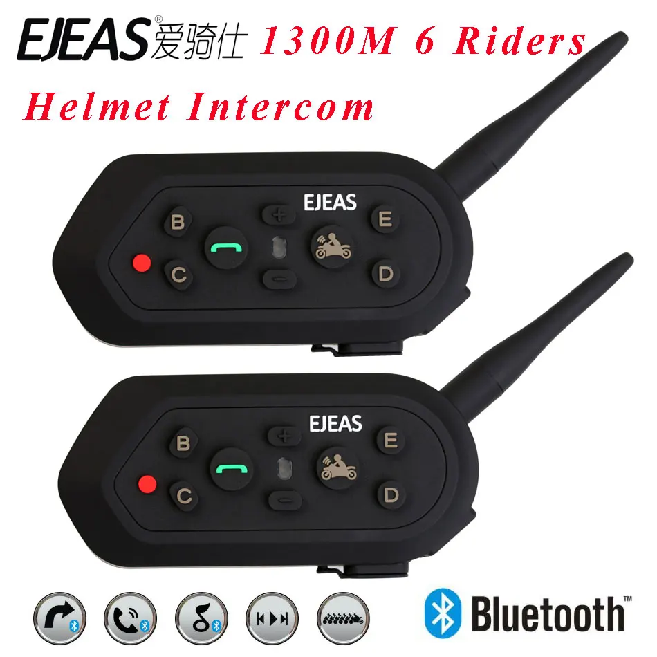 2 шт. E6 Шлем Интерком 6 всадников 1200 м мотоцикл Bluetooth домофон наушники для рации шлем BT домофон