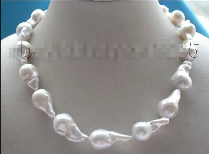 

FREE shipping>>>>>17.5" Genuine Natural 15x28mm white reborn keshi Pearl Necklace 14k #f1295! 6.07 6.8