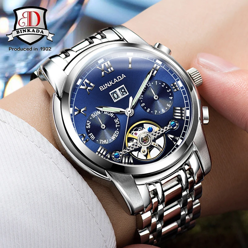 Лидирующий бренд механические наручные часы Tourbillon Мужские стальной ремешок