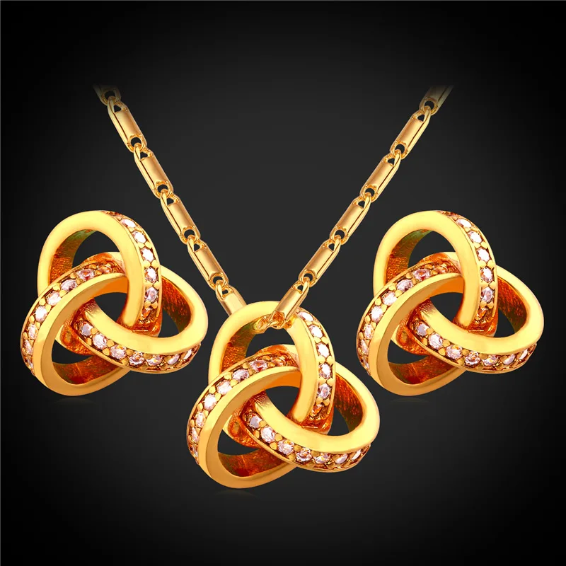 

Jewelry Set For Women Fashion Cubic Zirconia Gold Color Earrings And Necklace Bridal Jewelry Set PE1617