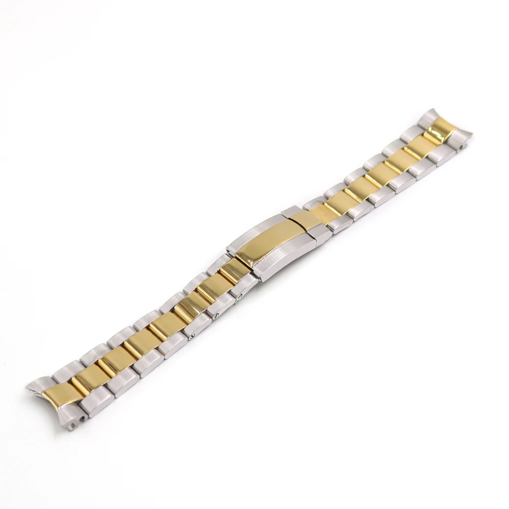 CARLYWET 20mm Gold Silver Steel Solid Curved End Screw Links Deployment Clasp Watch Wrist Band Bracelet For Submariner GMT