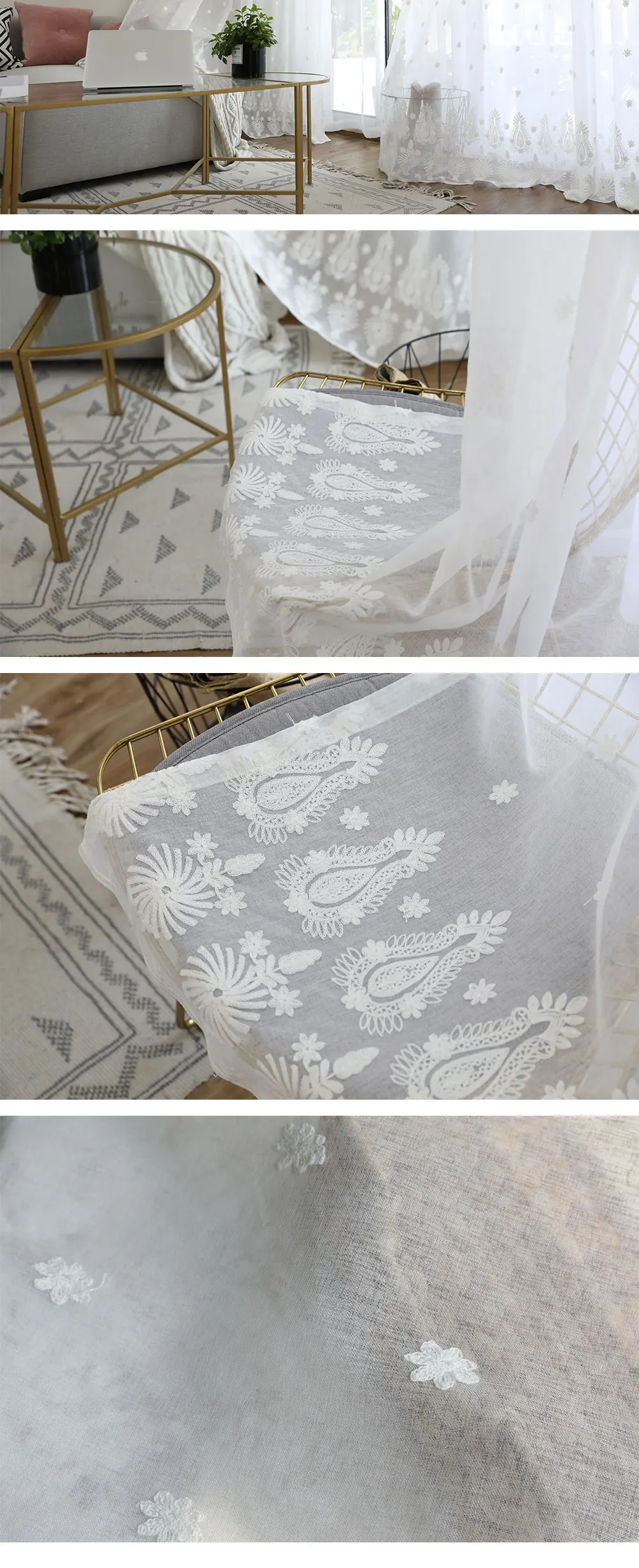 LOZUJOJU 1 Piece Embroidery European Sheer Curtains for Bedroom Window Tulle Floral Design Elegant All Match White Thread Fabric (2)