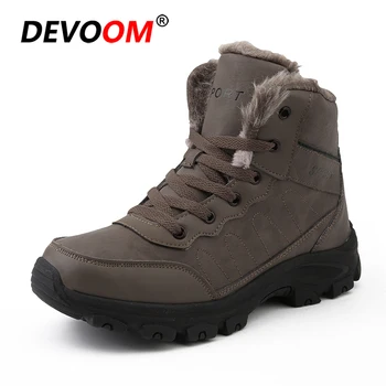 

Winter Hiking Boots for men Tracking Shoes Sports Warm Plush Snow Boots Man Cotton Inside Antiskid Bottom leather Shoes Size 45