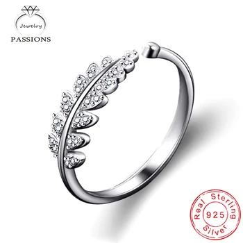 

LYNNE Jewelry 925 Sterling Silver AAA Zircon Exquisite Leaf Rings Women Open Adjustable Leaves Rhinestone CZ Ring Fashion Gift