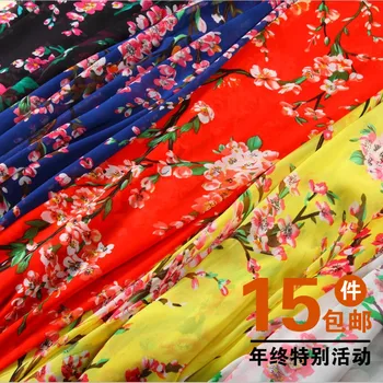 

The Peach Blossom Branches Flower Plum Branches Print Chiffon Fabric Scarf Dress Shirt Dress Clothing Fabrics DIY