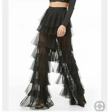 Модные женские туфли специальные Тюль-брюки многоуровневыми оборками Длинные Женская одежда