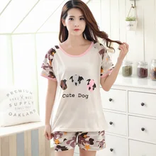 Новая летняя Хлопковая пижама с короткими рукавами для женщин, милые пижамные комплекты для девочек, камуфляжная Пижама для женщин, пижама с рисунком собаки, женская пижама, pj