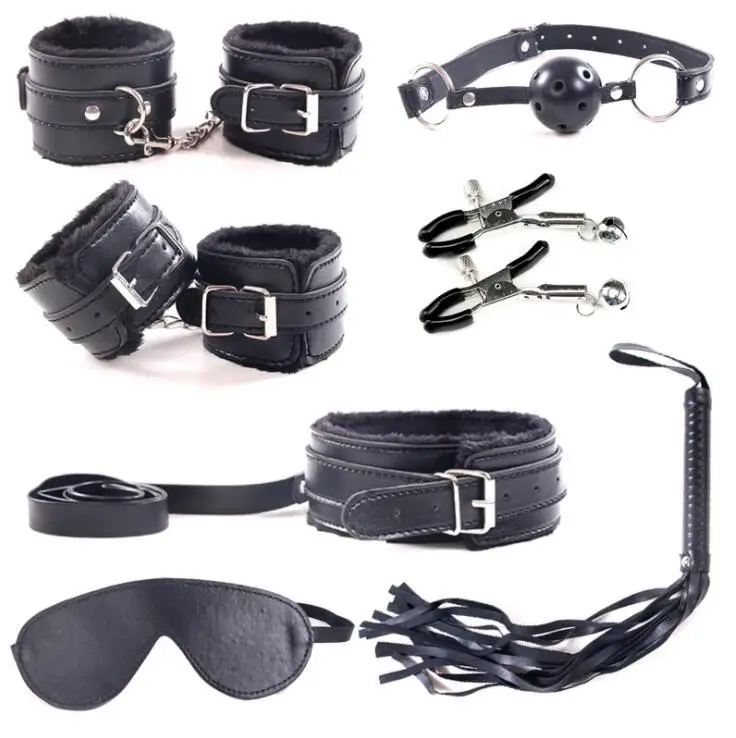 New 7 Pcs Bondage Set Cotton Red Bdsm Restraint Sex Handcuffs For Couple Handcuffs Sexy Mark