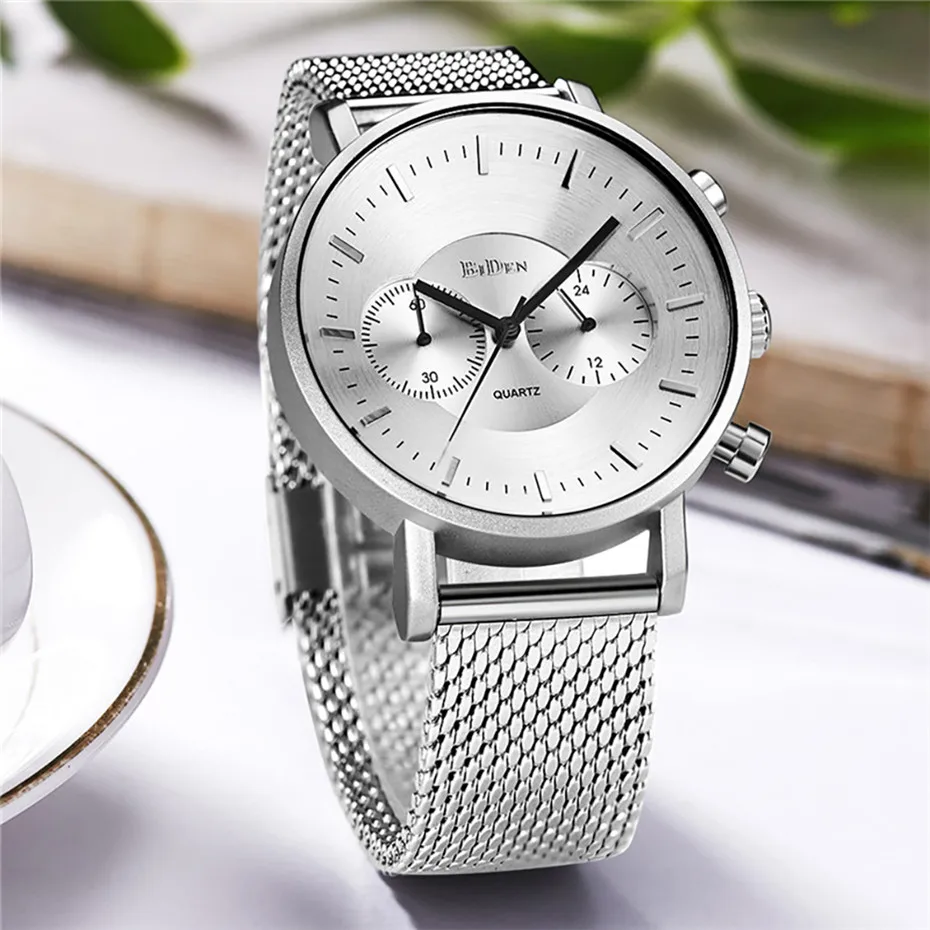 

BIDEN Men Watches Black/Silver Small Dials Design Casual Business Man Clock Quartz Movement Waterproof Sport Mens Watch reloj