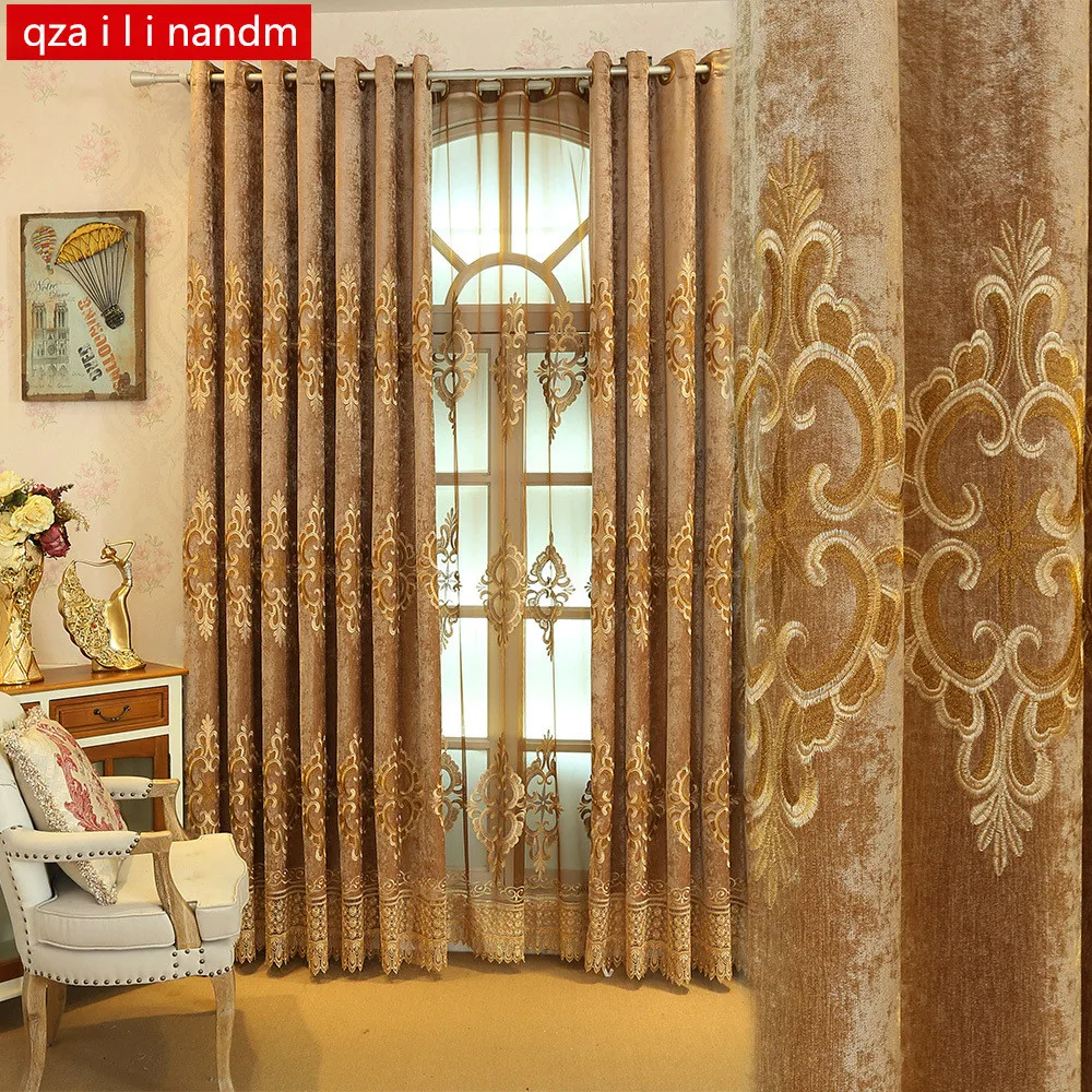 

Luxury European brown embroidered High shading curtains for Living Room window curtain Bedroom Window curtain kitchen/Hotel