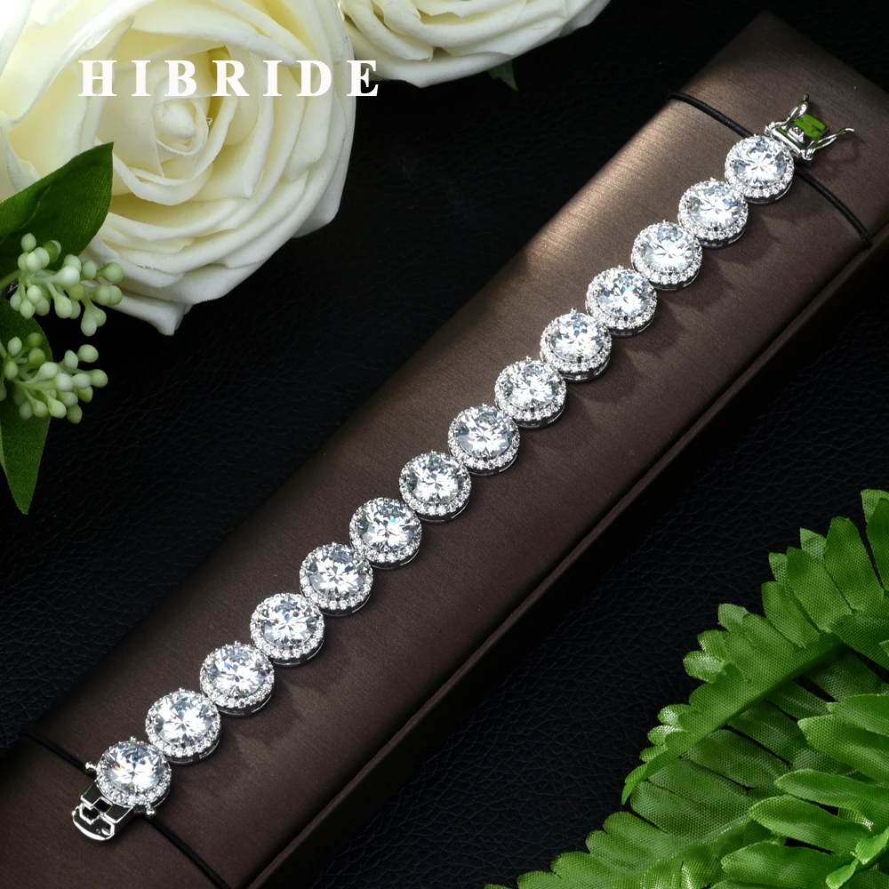 HIBRIDE New Luxurious Women Round Shape Bracelet Bride Wedding Zircon Bangles High Quality CZ Inlay for Girl Party B-78 | Украшения и