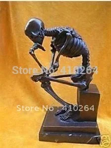 

collectable Thinker Skeleton bronze stone statue