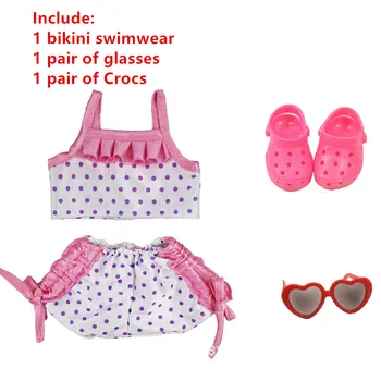 

Clothes For Dolls Fit 18inch Girl Doll 43cm Baby 3IN1 Doll Dots Bikini Swimwear Red Heart Glasses Sandals