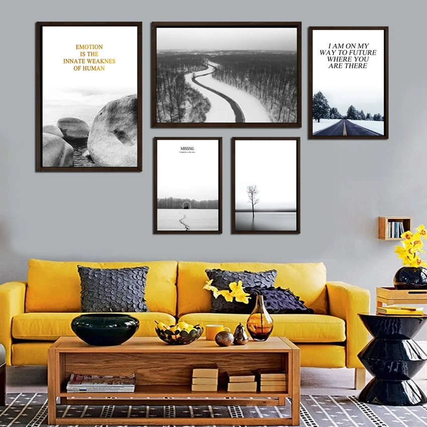 

SVITY Landscape White Black Picture Spray Painting Art Canvas Painting Nordic Highway Wall Decor Poeter For Living Room FA699