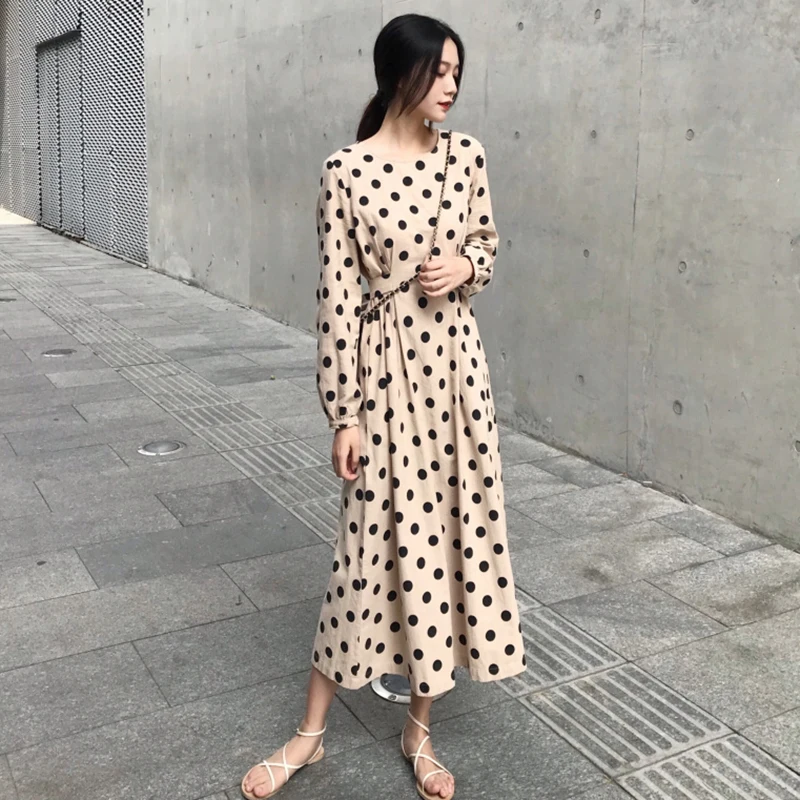 

fashion brand designer Women's Clothing spring fall runway dresses long-sleeve dot female dress Bandage vestido longo party