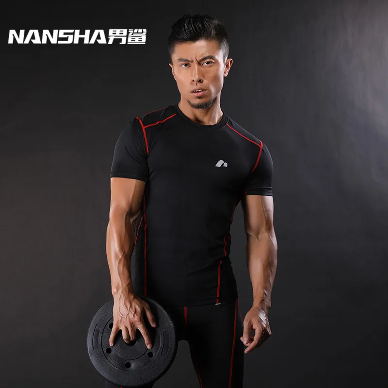 

NANSHA Brand Men Compression Shirt Summer Short Sleeve Fashion Casual Compression Tights Top Shirts Breathable Quick Dry