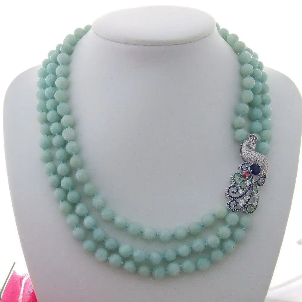 

FC112912 18'' 3 Strands Round Amazonte CZ Necklace