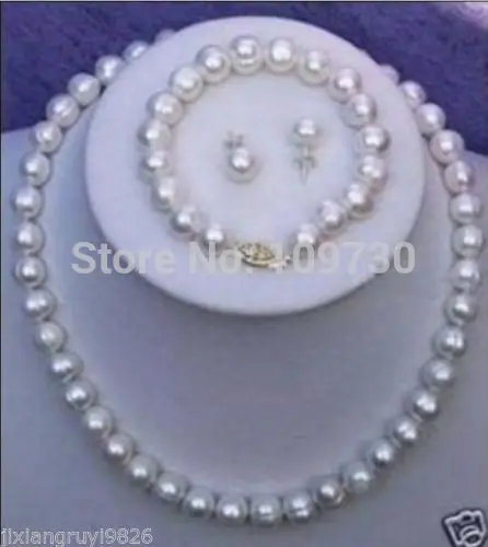 Jewelry 00913 8-9mm White freshwater Cultured Pearl Necklace Bracelet Earring Set (A0516) | Украшения и аксессуары