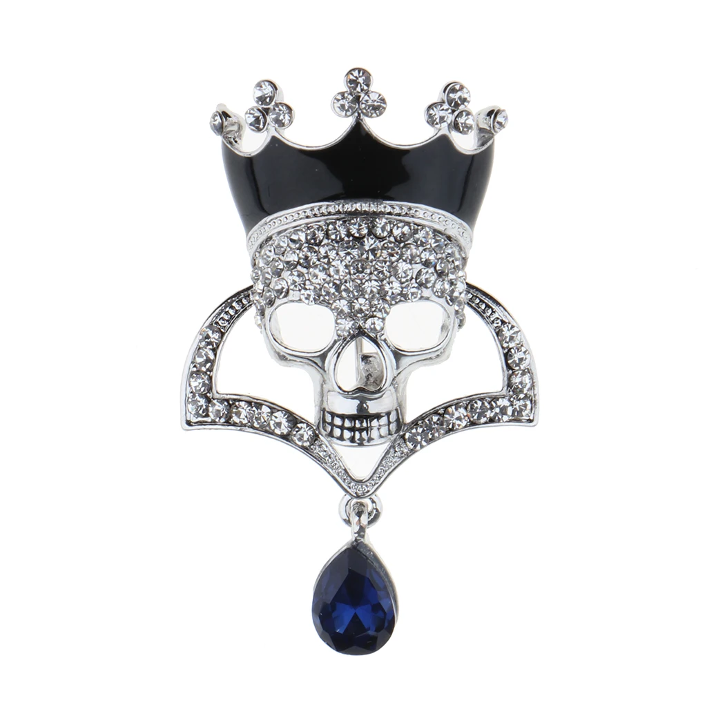 Punk Hollow Rhinestone Inlay Enamel Crystal Crown Skull Head Pin Corsage Brooch Personality Jewelry for Women 