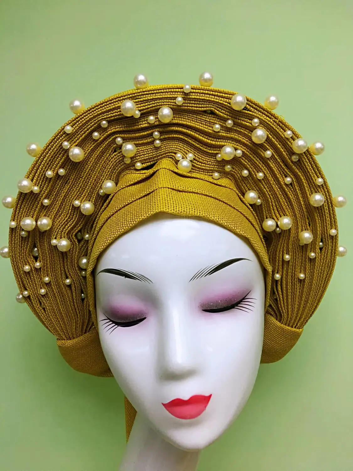Африканский ASO OKE headtie золото Авто геле для женщин авто геле повязка на голову с Бисером Дешевые ткань с бесплатной доставкой; s1piece/лот