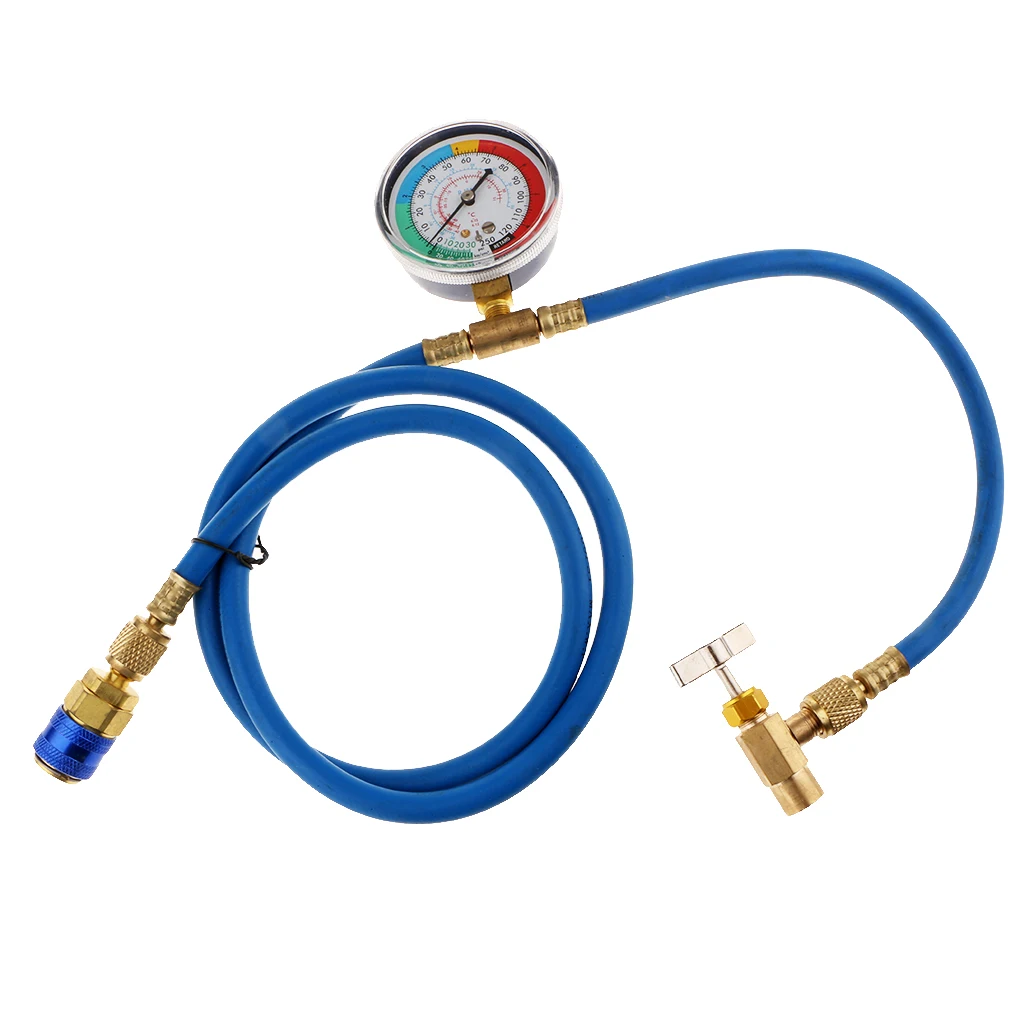 

Auto Car R134A Recharge Hose A/C retrofits fitting connector with Can Tap Measuring Charging Pipe Gauge