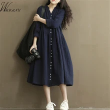 Cotton Linen White Color Women Dress 2016 Spring New Long Sleeve Stand Neck Loose Plus Size Bat Sleeve Irregular Dress 0 ss061