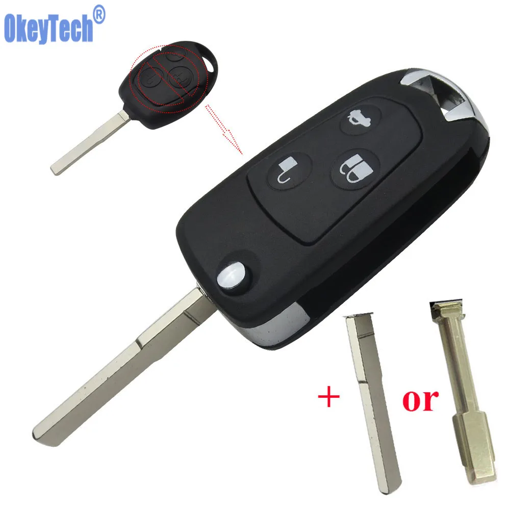 OkeyTech 3 Buttons Car Remote Flip Key Shell Case For Ford Focus Suit Mondeo Festiva Fusion KA Auto Uncut Blade Replacement Fob