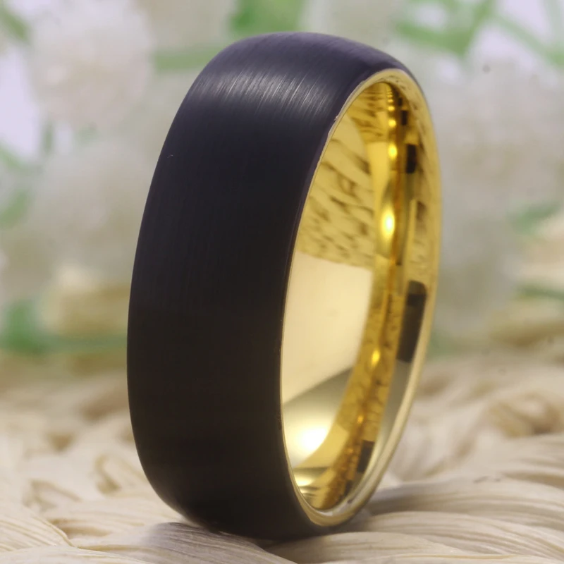 YGK Wedding Jewelry Black Matt Surface Gold Inside Fashion Tungsten Rings for Men Bridegroom Wedding Engagement Anniversary Ring