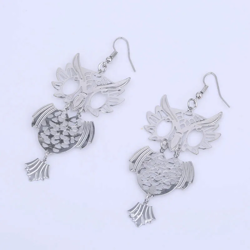 Cute Dangle Owl Earrings Gold Color and Silver Plated Metal Women Fashion Jewelry Long Hanging Owl Earrings (2)