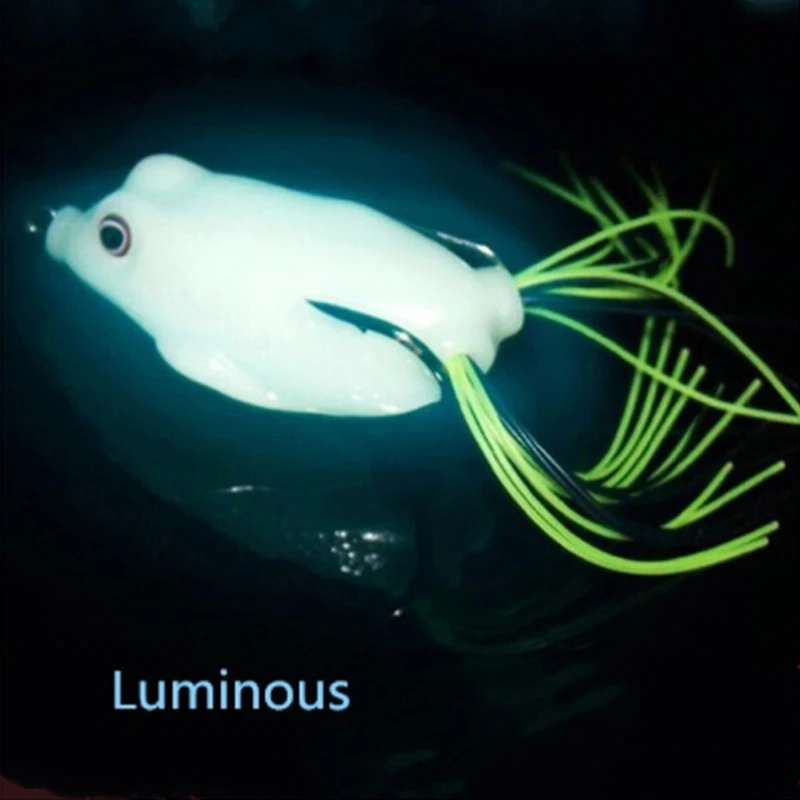 New Luminous Frog Fishing Lures Treble Hooks Top water Ray Frog Artificial Minnow Crank Strong Soft Bait