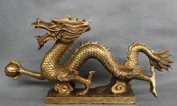 

wholesale factory 20" Chinese Brass Carved Animals Year Zodiac Myth Fly Dragon Play Ball Statue 25% off
