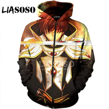 

LIASOSO New 3D Print Women Men Hooded pullover Japan Anime CODE GEASS Hoodies Sweatshirts Zipper Jacket Harajuku Hip Hop X1106