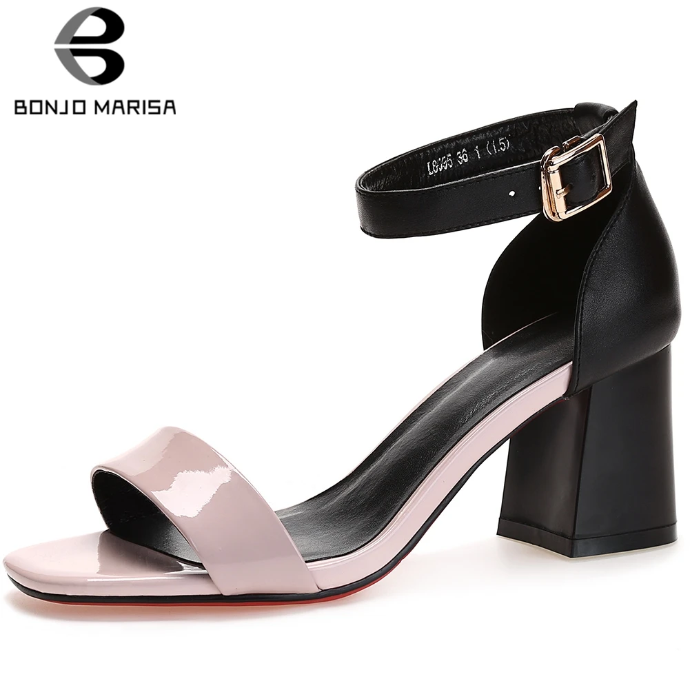 

BONJOMARISA Fashion New Hot Sale 2020 Summer Sandals Woman Shoes Buckle Strap Chunky Heels Party Shoes Woman Sandals Female