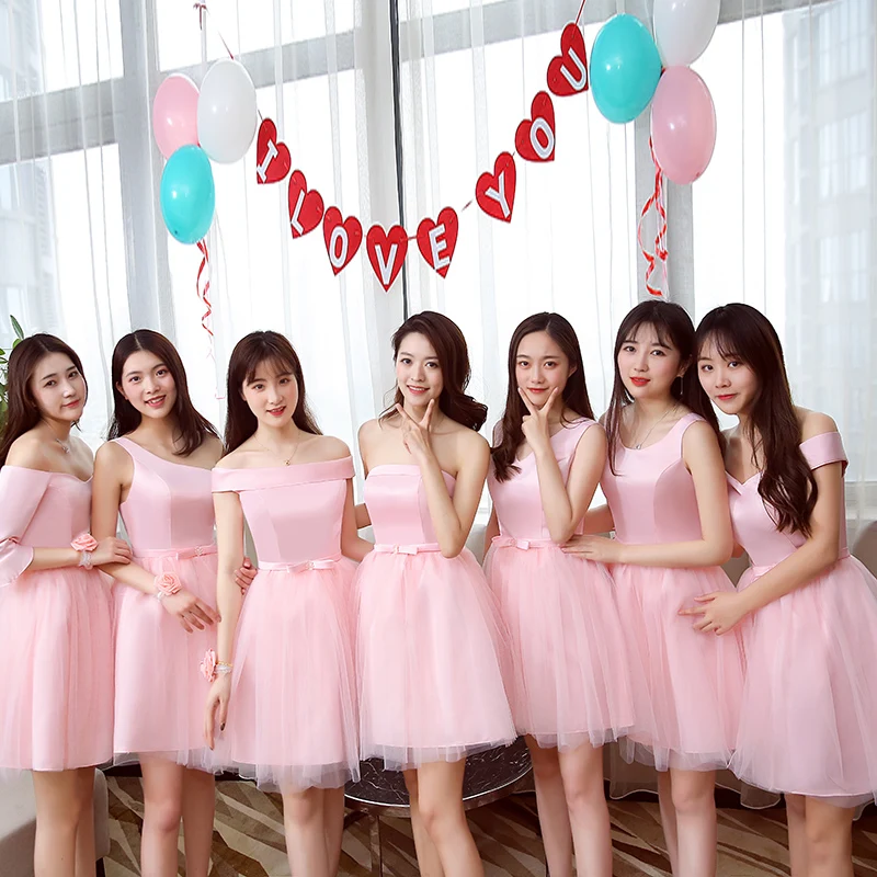 

Bridesmaid Dresses Short Pink Taffeta Off The Shoulder Wedding Party Prom Dress Girl Cheap Wholesale gray Champagne Vestido