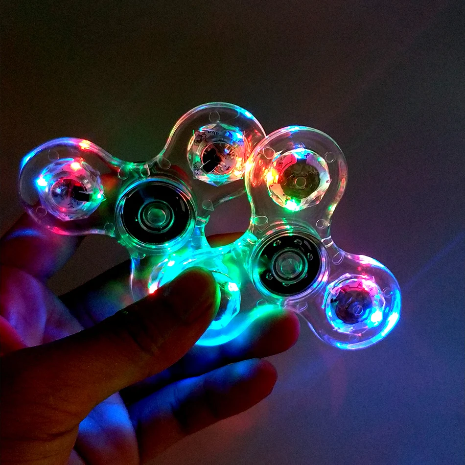 

LED Light Fidgets Spinner Finger ABS EDC Hand Spinner Tri for Kids Autism ADHD Anxiety Stress Relief Focus Clear Handspinner