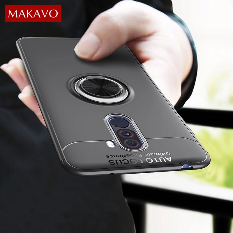

MAKAVO For Xiaomi Pocophone F1 Case Poco F1 Ring Holder Soft Matte Silicone Back Cover For Xiaomi Mi F1 Little F1 Phone Cases