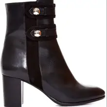 Kaeve Новые Черные ботильоны из натуральной кожи не сужающийся к низу каблук Модные ботинки Martin круглый носок украшения из металла Женские сапоги