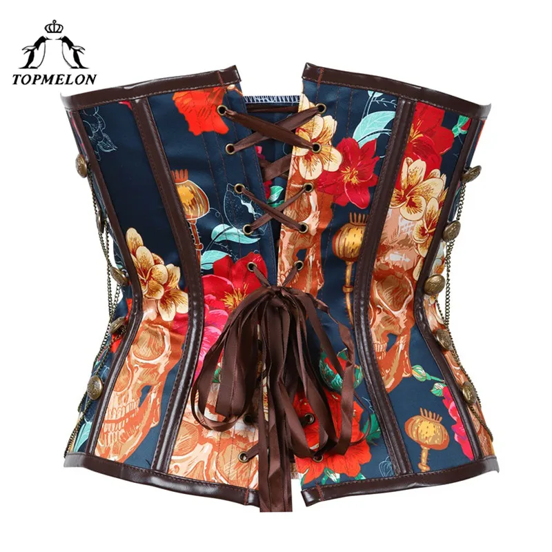 TOPMELON бюстье цветочный узор стимпанк корсет винтажные стильные цепочки декорированные цветочные талии формирователь Топы для женщин