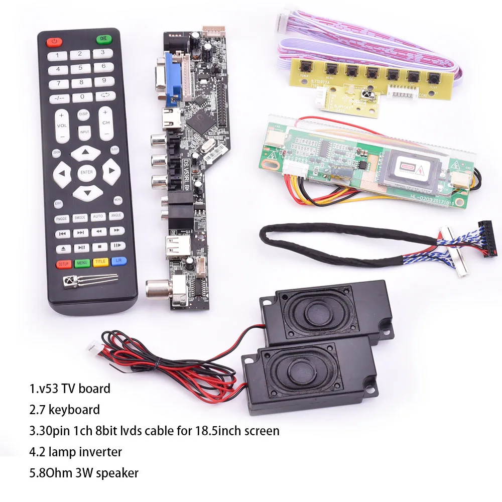 V53 Универсальный ТВ lcd плата управления 10-42 дюймов lvds драйвер платы ТВ VGA AV HDMI USB DS. V53RL. BK полный комплект для 18,5 дюймов LTM185AT01