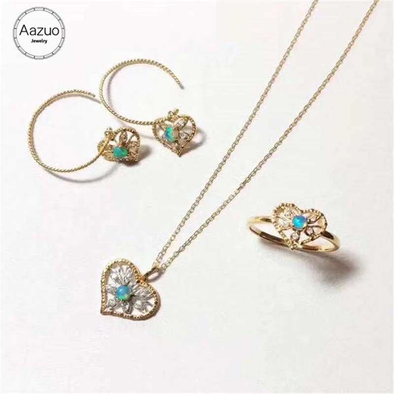 

Aazuo 18K Yellow Gold Natural Blue Opal Real Diamonds IJ SI Jewelry Sets gifted for Women Valentine's Day Real Gold Au750