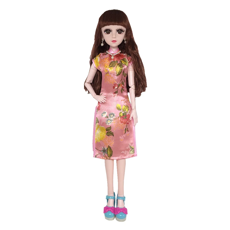 60 см куклы Cheongsam китайский стиль Одежда для 1/3 BJD кукла элегантное Деловое платье древний костюм аксессуары для кукол игрушки - Цвет: Розовый