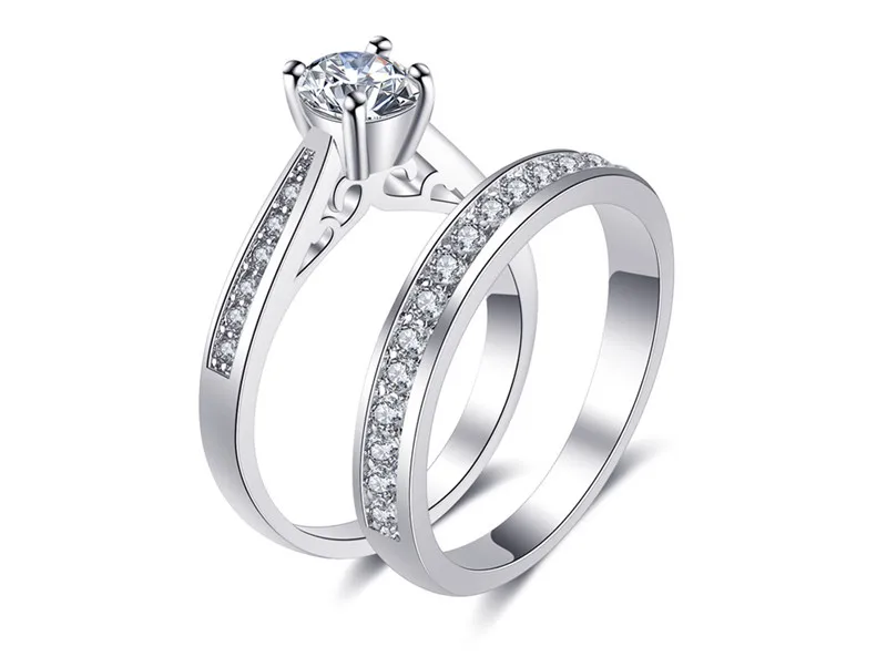 2Pcs/set Charm Lovers Ring Bijoux Femme Fashion Jewelry Bijoux Silver Crystal Engagement Wedding Rings For Women Men Anel gift