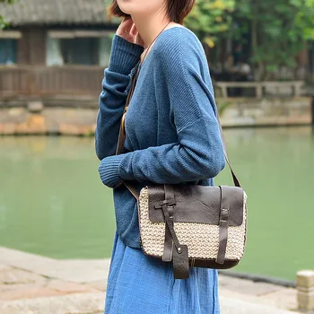 

2018 Fashion Japanese Korean First Layer Cowhide Women's Bag Large Capacity Leather Single Handbag Pure Hand-woven Bag