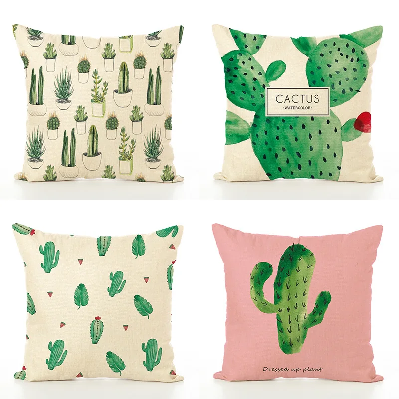 

9 Style 45x45 cmTropical Decoration Print Linen Plant Girl Cactus Cushion Cover Throw Pillow Car Sofa Home Decorative Pillowcase