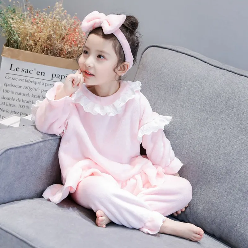 

Winter Children Pajamas Set Flannel Girls Loungewear Sleepwear Christmas Kids Clothes Girl Nightwear Pants Suit 3 4 5 6 7 8 Year